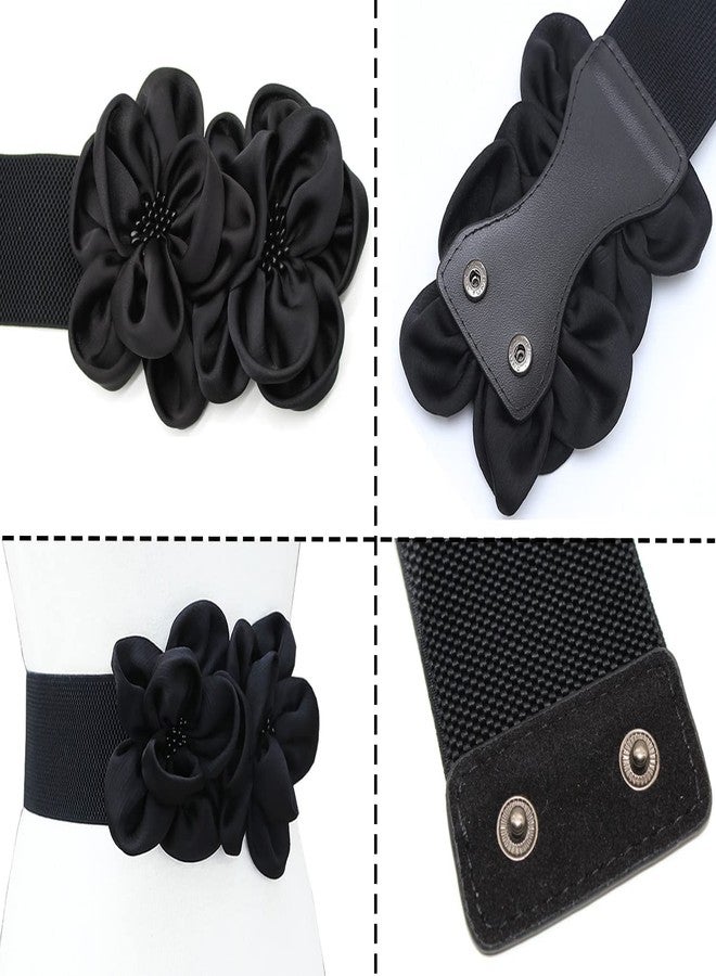 ALAIX Women's Wide Belt Stretchy Chunky Waist Belt Dress Belts Big Flower Cinch Belts Elastic Belts for Women - Image 4